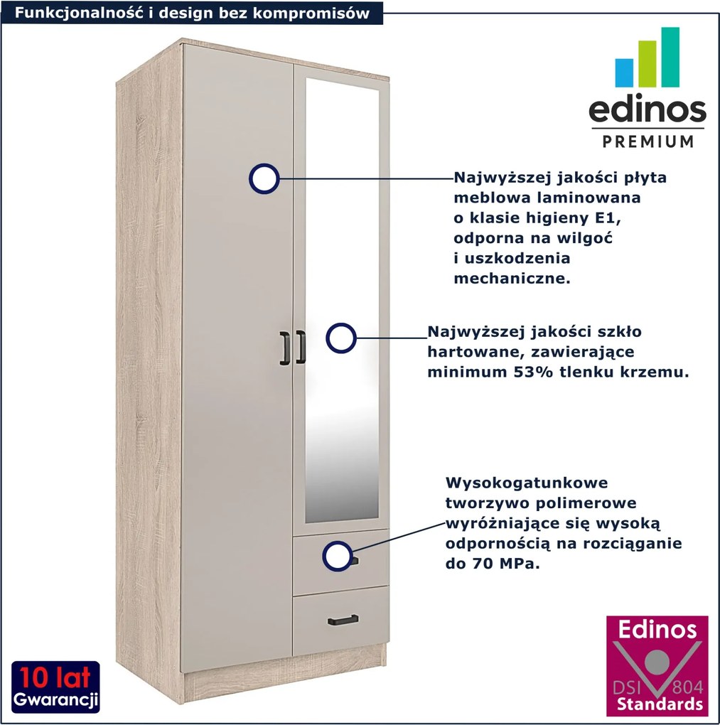 Szafa z lustrem i szufladami dąb sonoma + kaszmir L3-B08