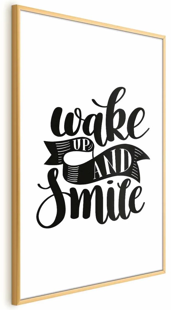 Plakat Wake up and smile 29,7x42 cm z ramą złotą z marginesem ARTGEIST B