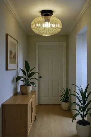 Sufitowa lampa z ryflowanym kloszem beżowa D0-W40