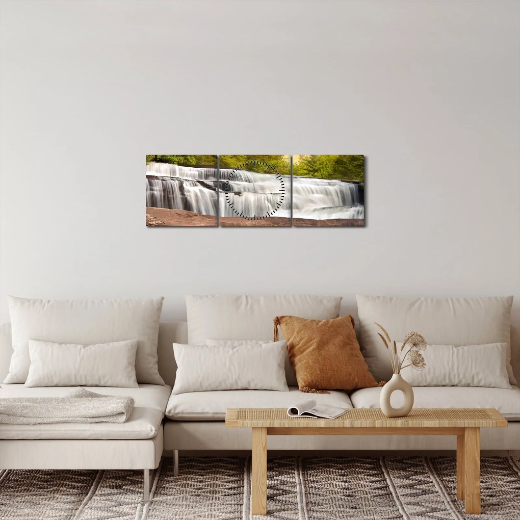 Obraz wodospadu (z zegarem) (90x30 cm)