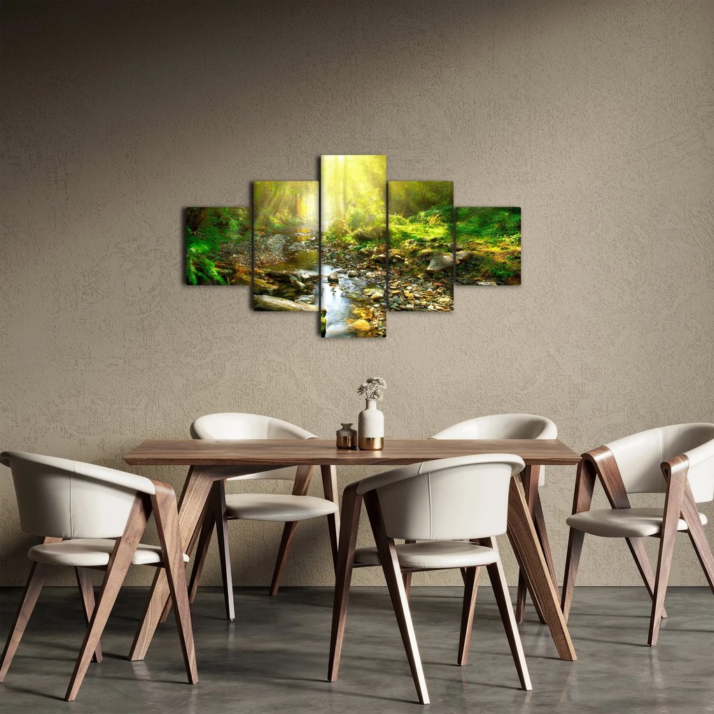 Obraz rzeki w zielonym lesie (125x70 cm)