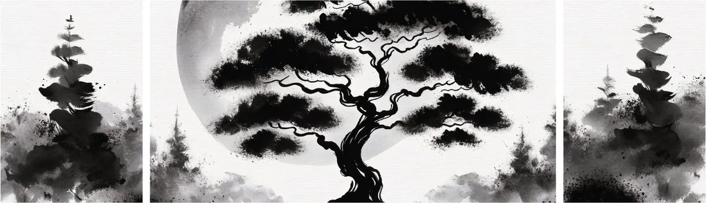 Obraz – Czarno-biały bonsai (170x50 cm)