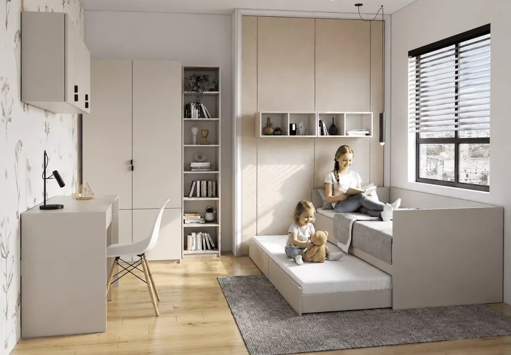 Łóżko Dots 90x200 z szufladą i dodatkowym spaniem 80x200 kaszmir - łóżko młodzieżowe 2w1