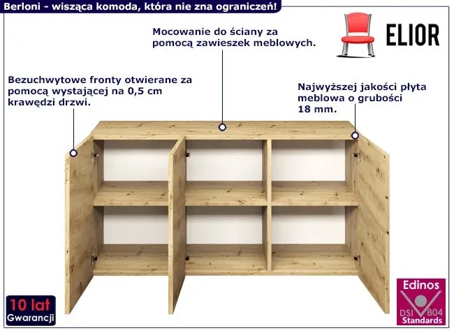 Wisząca komoda z półkami dąb artisan - Elorones 3X