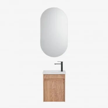 Zestaw Wiszących Mebli Łazienkowych Zintegrowany Z Umywalką Narek Popielaty Brąz & Owalny Z Miejscem Do Przechowywania Czarny - Sklum