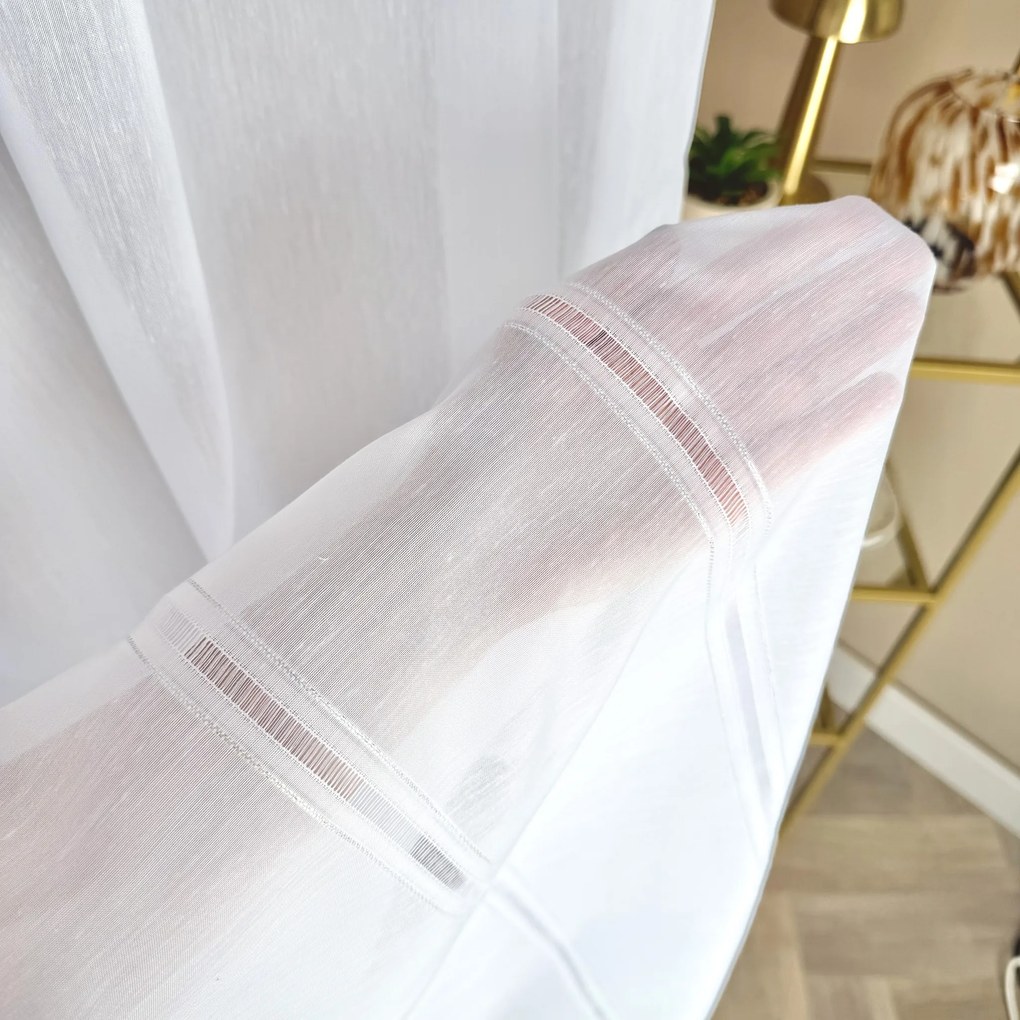 Firana gładka batyst len Srebrne Pasy ołowianka perfekcyjne fale - wys. 300 cm