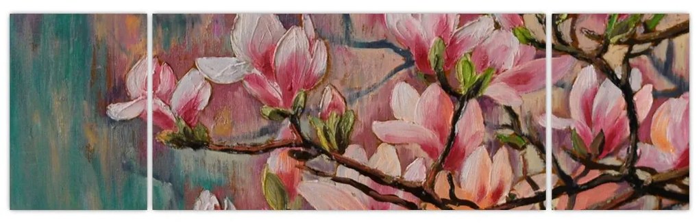 Obraz - Obraz olejny, Kwitnąca sakura (170x50 cm)