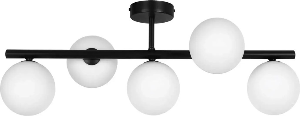 Ardi Black 5 Sufitowa – czarna lampa z pięcioma białymi kloszami