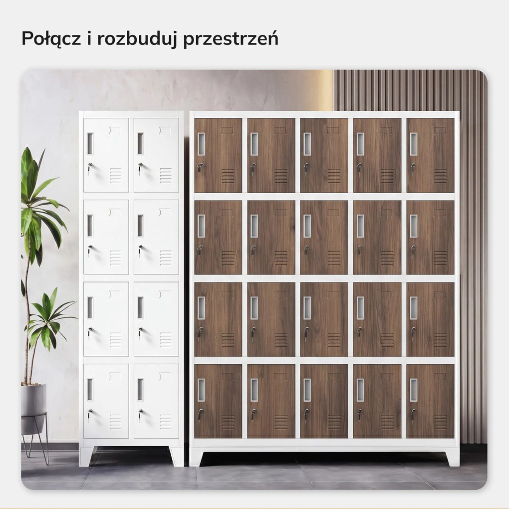 Szafa skrytkowa socjalna BHP biała / orzech: Eco Design ROBERT, 1360 x 1720 x 450 mm