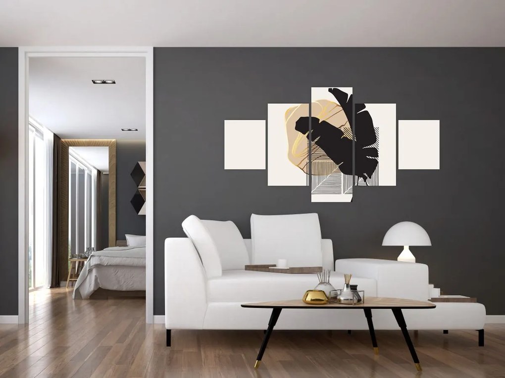 Obraz - Abstrakcja z tropikalnymi liśćmi N⁰4 (125x70 cm)