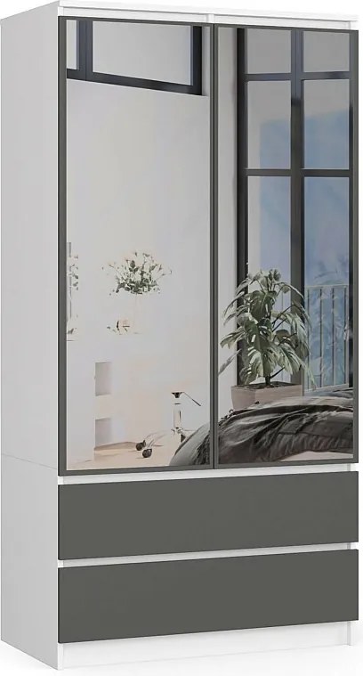 Szafa AKORD S90 Biała 90 cm z lustrem 2 drzwi 2 szuflady kolor Grafit Szary mat 4 półki 90x51x180 cm