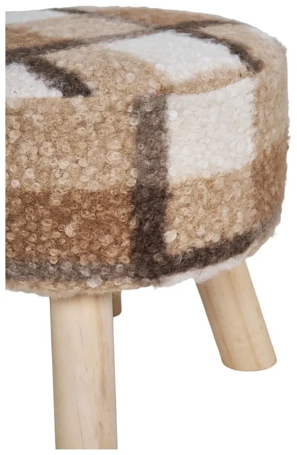 Biało-brązowy podnóżek z materiału bouclé Aberdeen – House Nordic