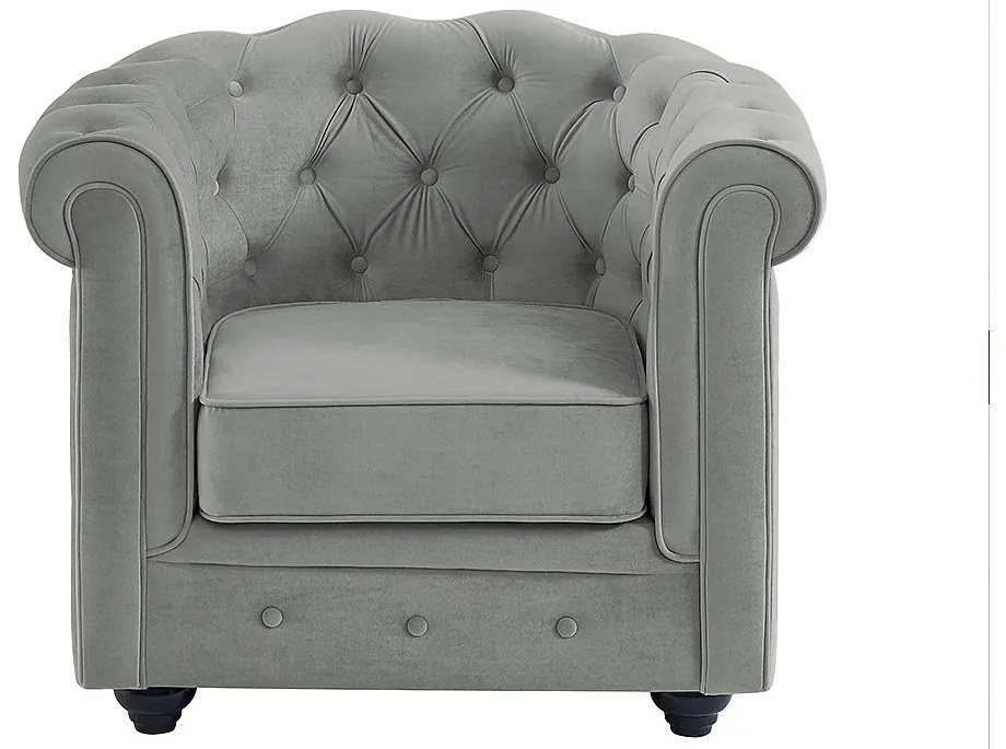 Fotel CHESTERFIELD - Jasnoszary welur