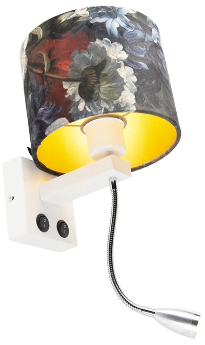 Nowoczesna lampa ścienna biała z aksamitnym abażurem w kwiaty - Brescia Nowoczesny Oswietlenie wewnetrzne