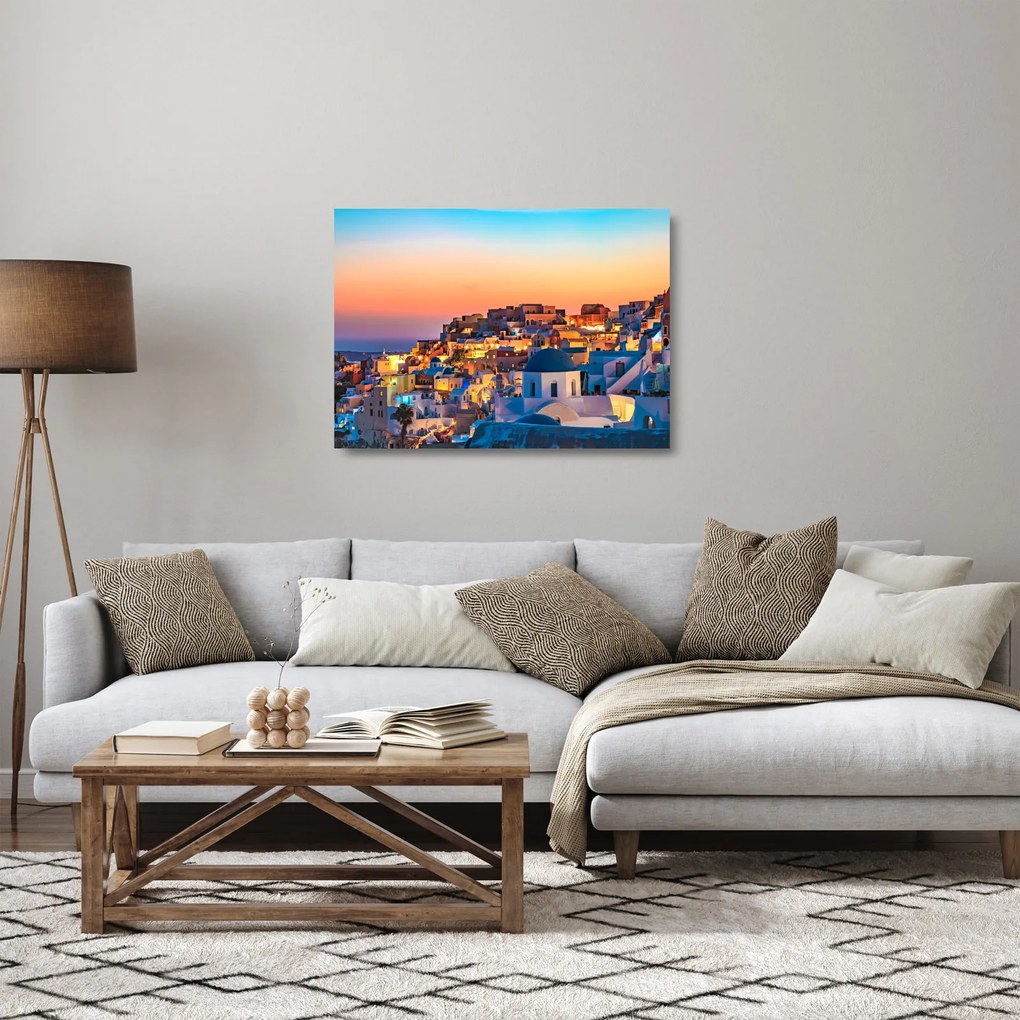 Obraz na szkle - Santorini o zmierzchu (70x50 cm)