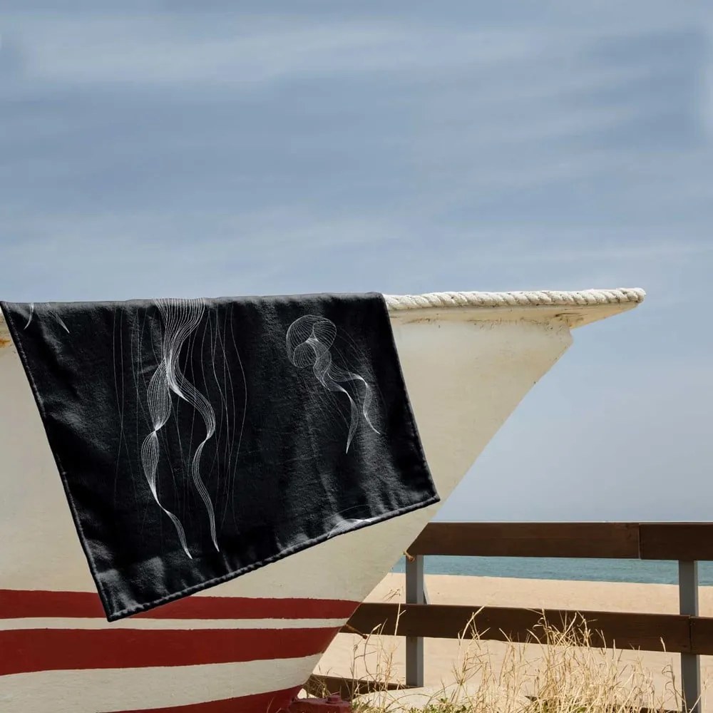 Czarno-biały ręcznik plażowy 90x180 cm Jellyfish – DecoKing