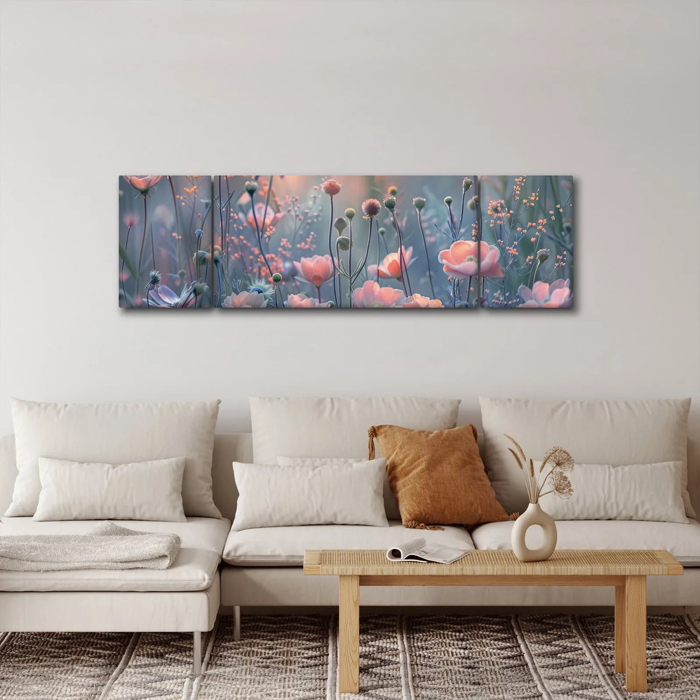 Obraz - Kwiaty w pastelowych kolorach (170x50 cm)