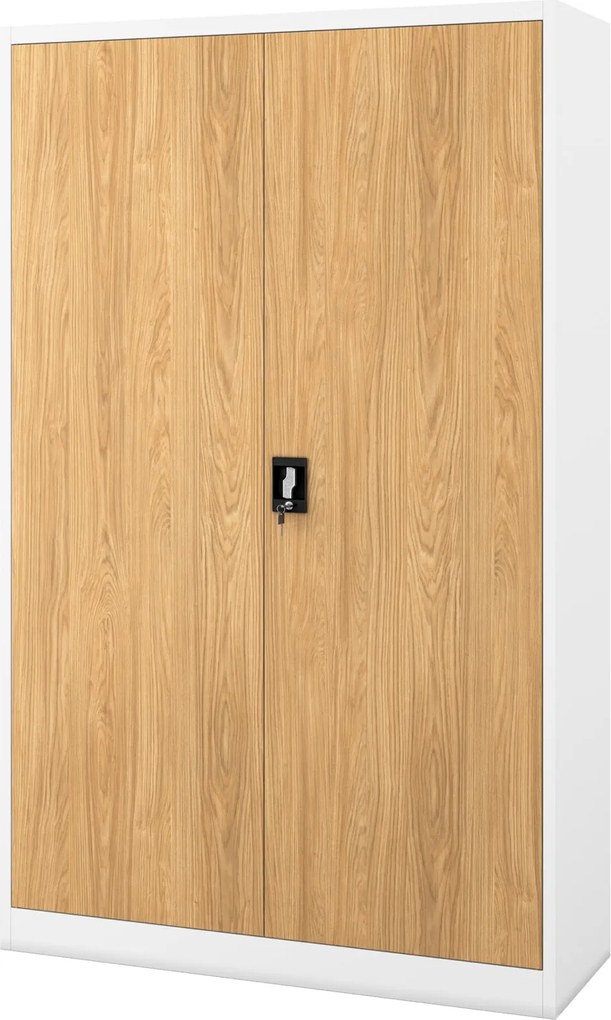 Szafa biurowa na akta szeroka Eco Design Jan II 115x40x185 cm, biały/dąb złoty