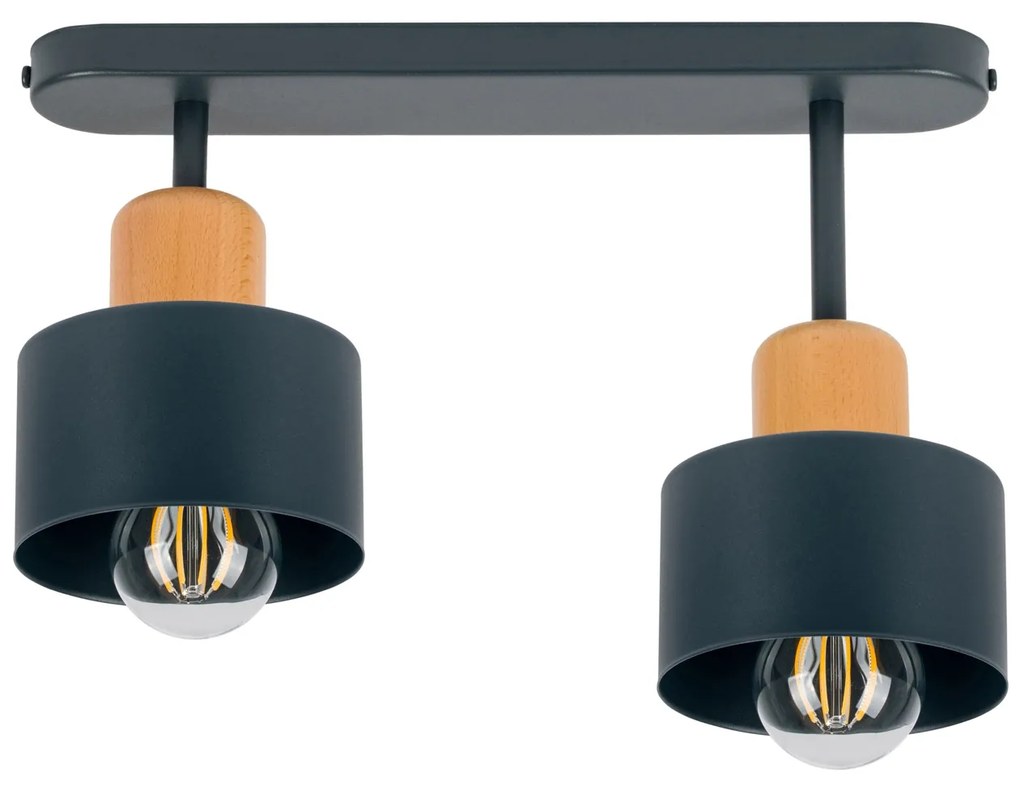 Antracytowa lampa sufitowa, dwupunktowy spot DBU3306AN z drewna i meta