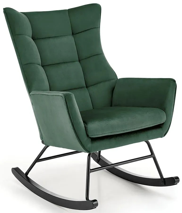 Nowoczesny zielony pikowany fotel bujany - Krzesła