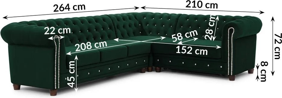 Zielony aksamitny rozkładany narożnik (prawostronny/w kształcie litery L) York Blik – Ropez