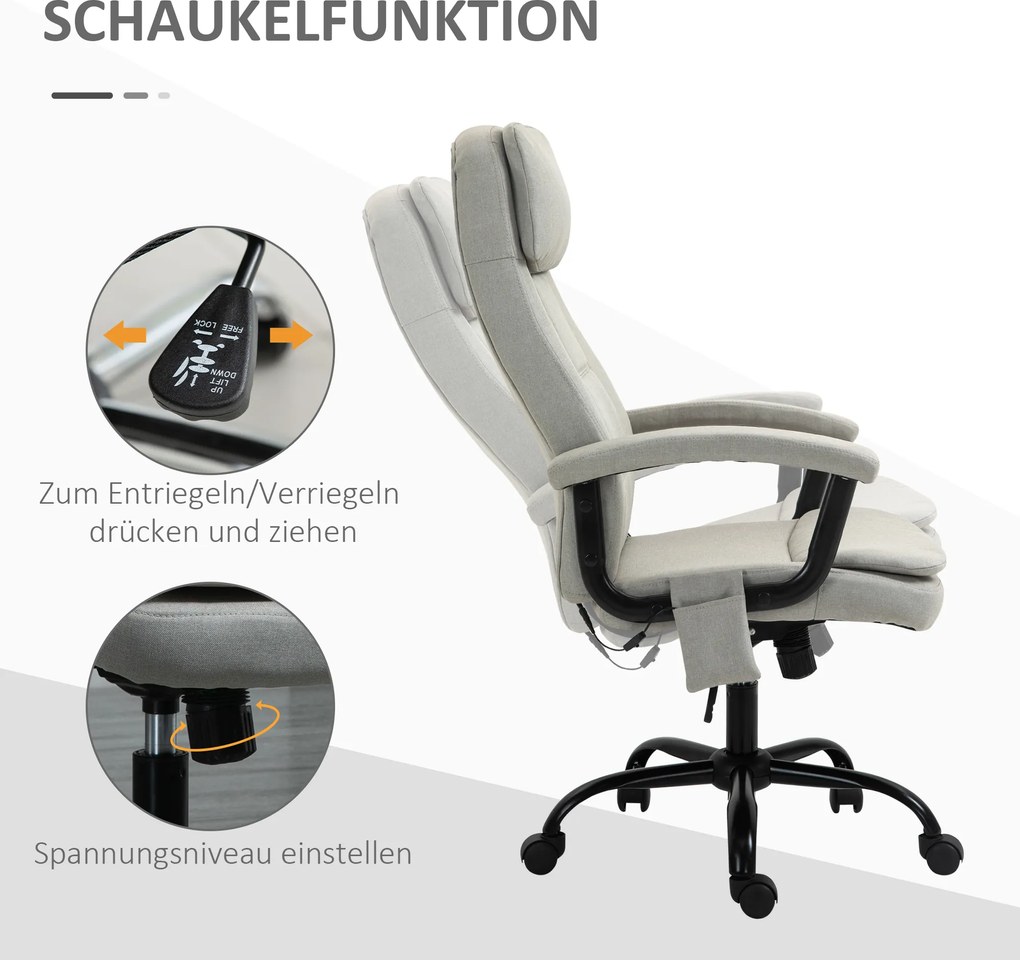 Vinsetto Fotel biurowy z masażerem obrotowy z regulacją wysokości w kolorze beżowym | Aosom PL