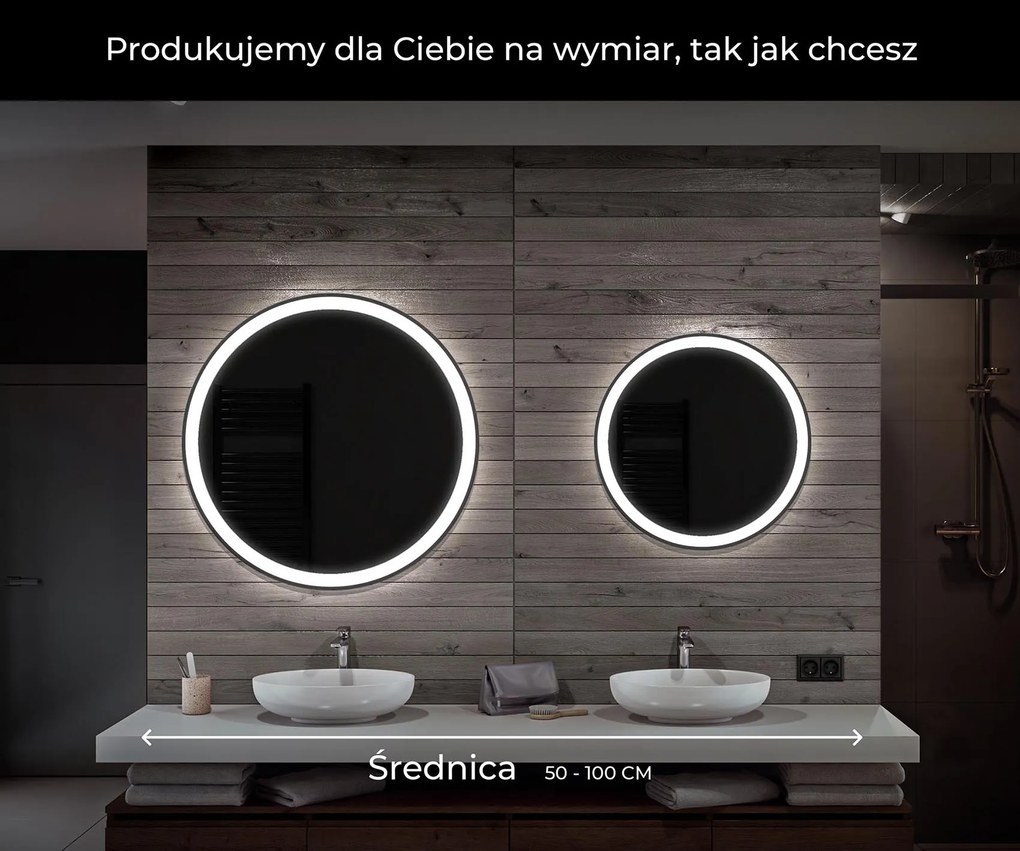 Okrągłe Lustro LED do Garderoby Podświetlane Ścienne L76