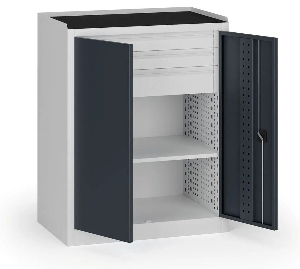 Szafa warsztatowa na narzędzia niska KOVOS, 1 półka, 3 szuflady, 950 x 600 x 1180 mm, grafitowy