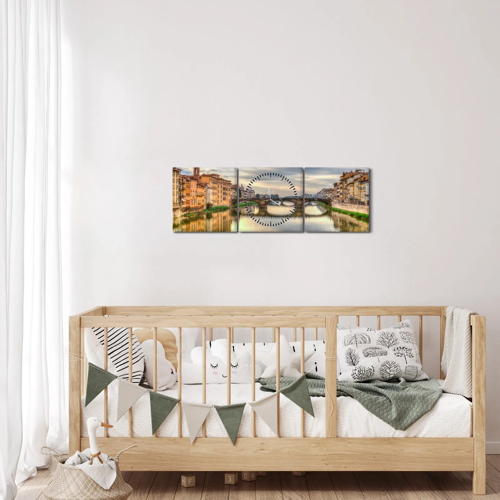 Obraz - Most przez rzekę (z zegarem) (90x30 cm)