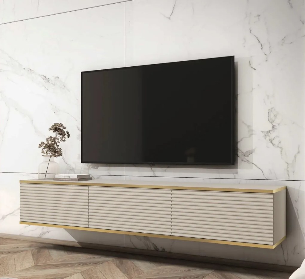 Szafka RTV KARL 3D 175cm wisząca/stojąca kaszmirowy mat PIASKI Meble
