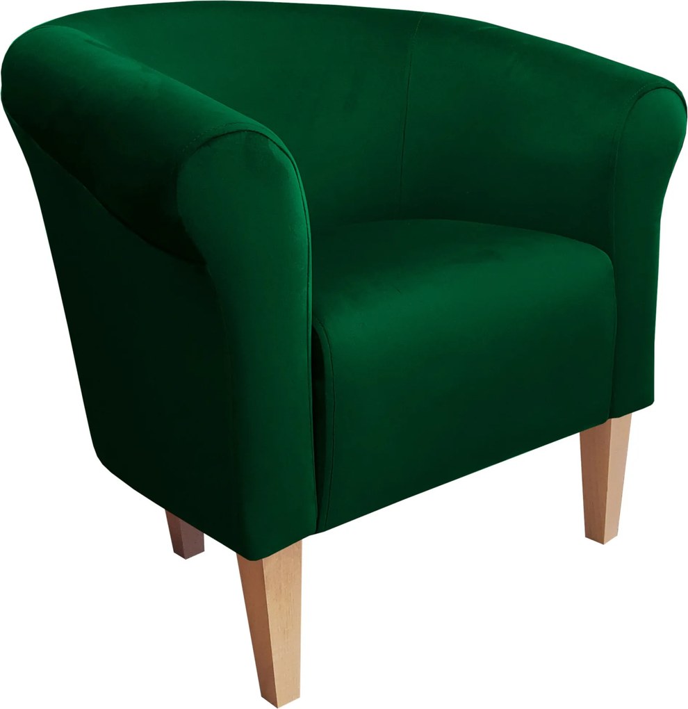 Fotel Milo tkanina Welur wygodny fotel tapicerowany do salonu i sypialni : Kolor nogi - Drewno, Kolor tkaniny - VELVET - MG25, Wysokość nogi - 20 cm