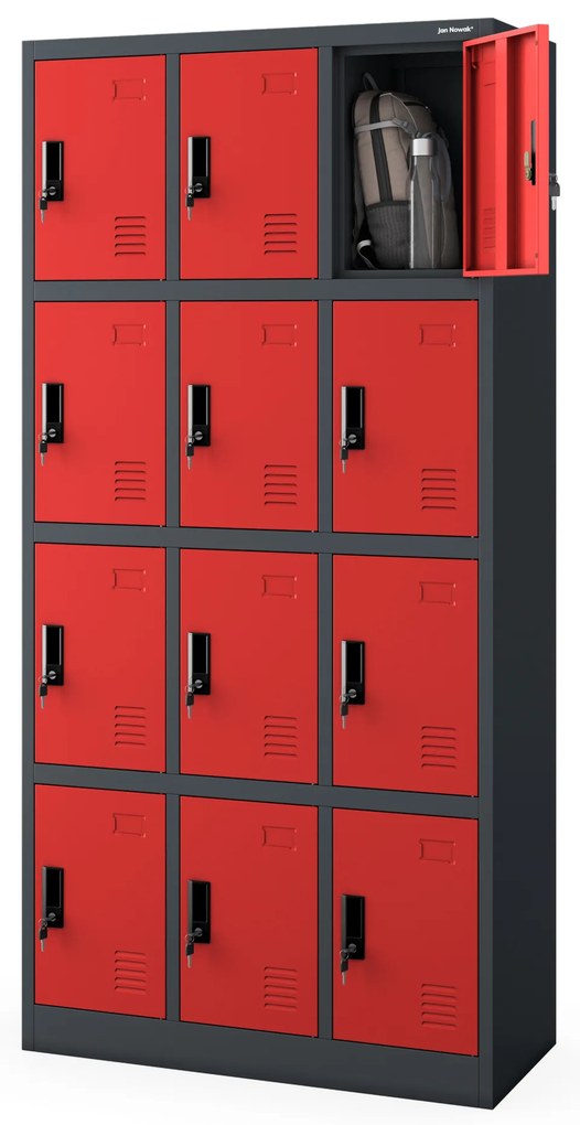 Szafka skrytkowa socjalna BHP MARCIN, 900 x 1850 x 400 mm, antracytowo-czerwona