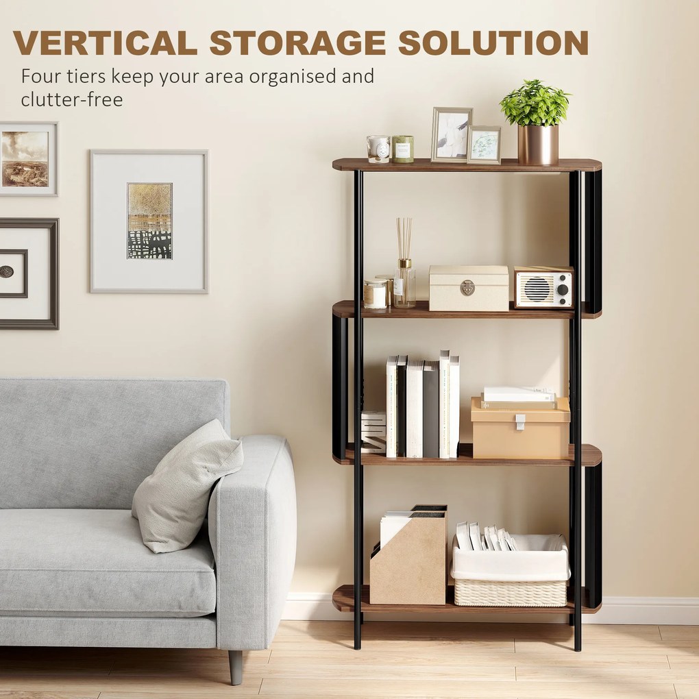 HOMCOM 4-poziomowy regał, stojący regał z zakrzywionym designem, industrialny regał książkowy, brązowy wygląd drewna | Aosom PL