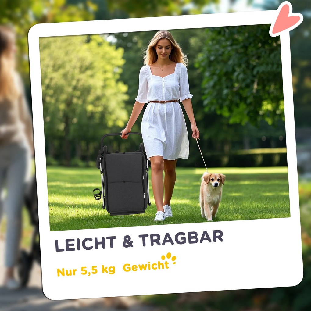 PawHut Wózek dla Psów, Lekki i Składany Transport dla Małych Psów, Zmywalna Poduszka, Okna z Siatki, Szary