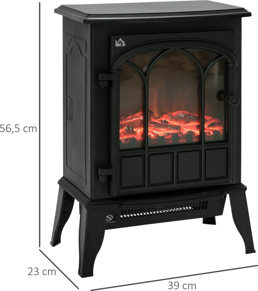 HOMCOM Elektrokamin, cichy kominek wolnostojący z efektem płomienia, piec kominkowy 2000W