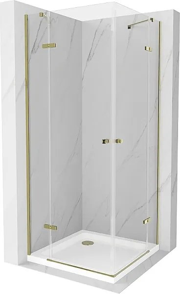 Mexen Roma Duo kabina prysznicowa uchylna 70 x 70 cm, transparent, złota + brodzik Flat - 854-070-070-50-02-4010G