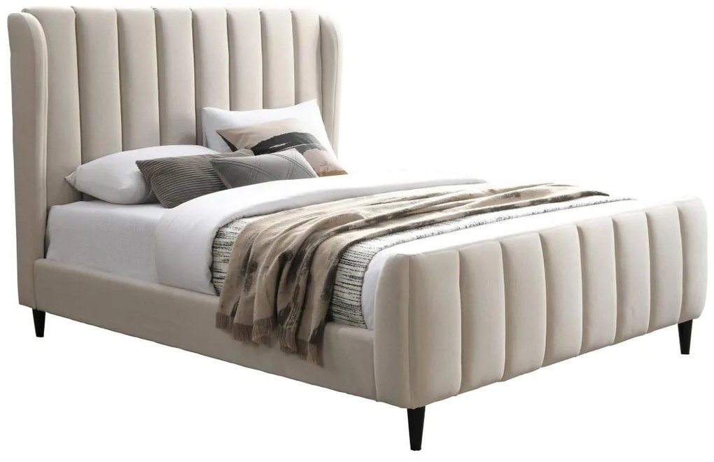 Łóżko 140 × 190 cm – Tapicerowane z pionowymi przeszyciami – Beżowe – CASAGOTI