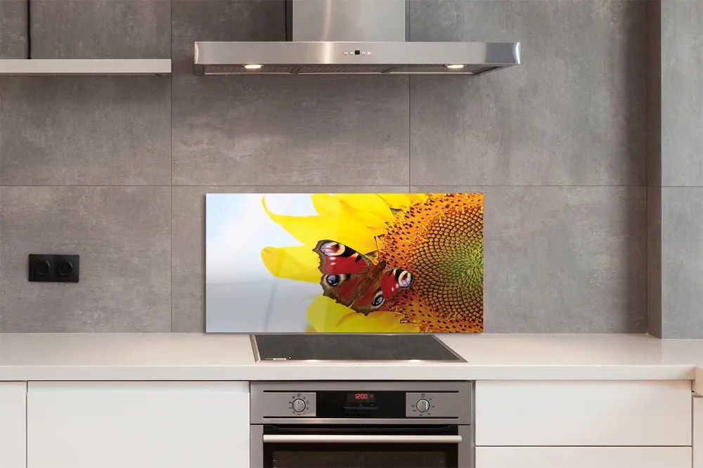 Panel Szklany Motyl na tle Słonecznika