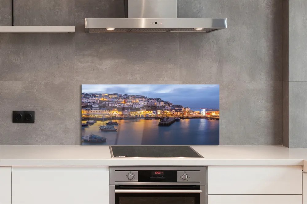 Szklany Panel Nocny Port ze Statkiem