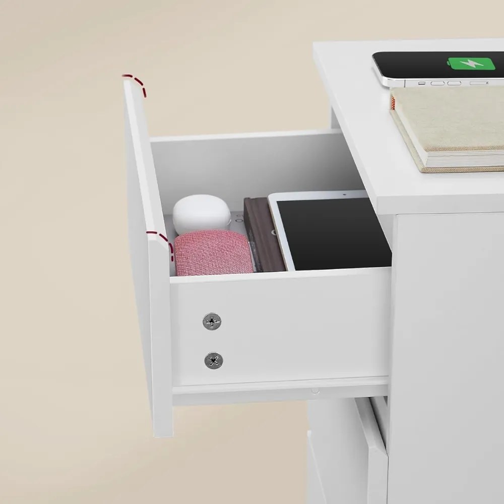 Stolik nocny z funkcją ładowania ZION, 35x40x59 cm, biały Vasagle