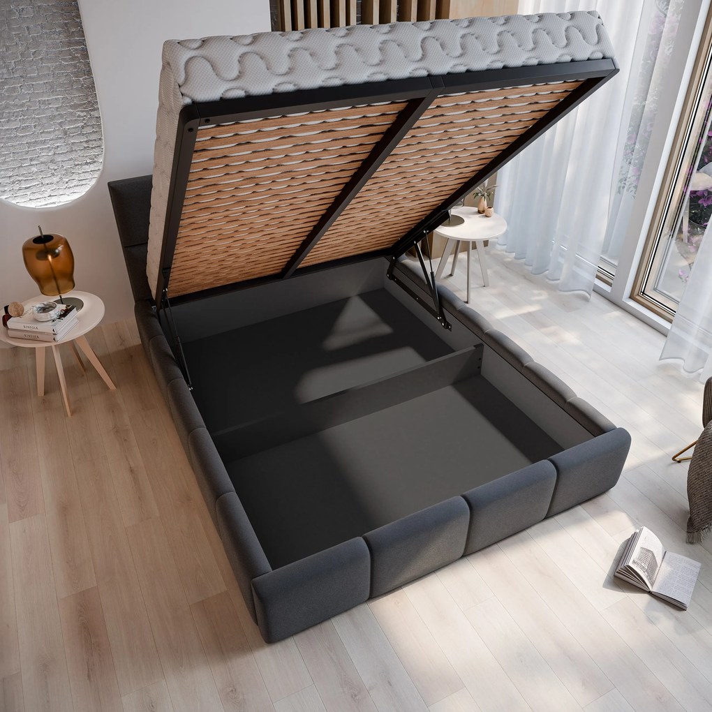 Masseno Łóżko tapicerowane COMO z pojemnikiem na pościel 140x200 cm - Czarny, SAWANA 14