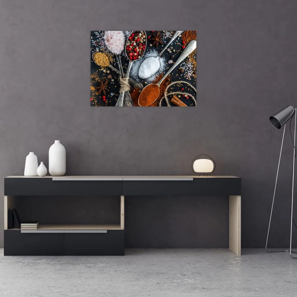 Obraz na szkle łyżek z przyprawami (70x50 cm)