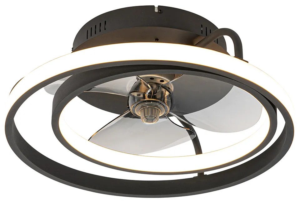 Czarny Wentylator sufitowy z lampą 46,5 cm z pilotem i oświetleniem LED - KeesDesignerski Oswietlenie wewnetrzne