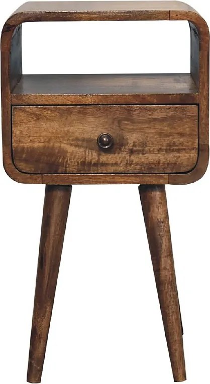 Artisan Furniture Mini szara myta otwarta szafka nocna z zakrzywionym wzorem, sypialnia