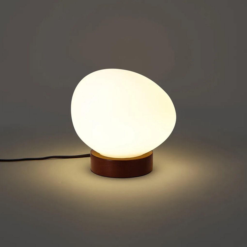 Lampa stołowa Japandi drewniana z opalowym szkłem - Sally