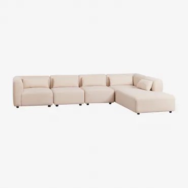 Sofa Modułowy 5-częściowy Z Prawym Szezlongiem Fogler Tkanina Baranek Boucle Kremowy Beż - Sklum