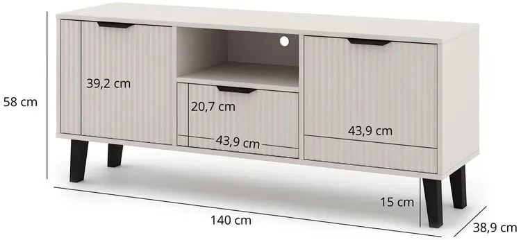 Szafka pod telewizor ryflowana na nóżkach dąb artisan H2-H73
