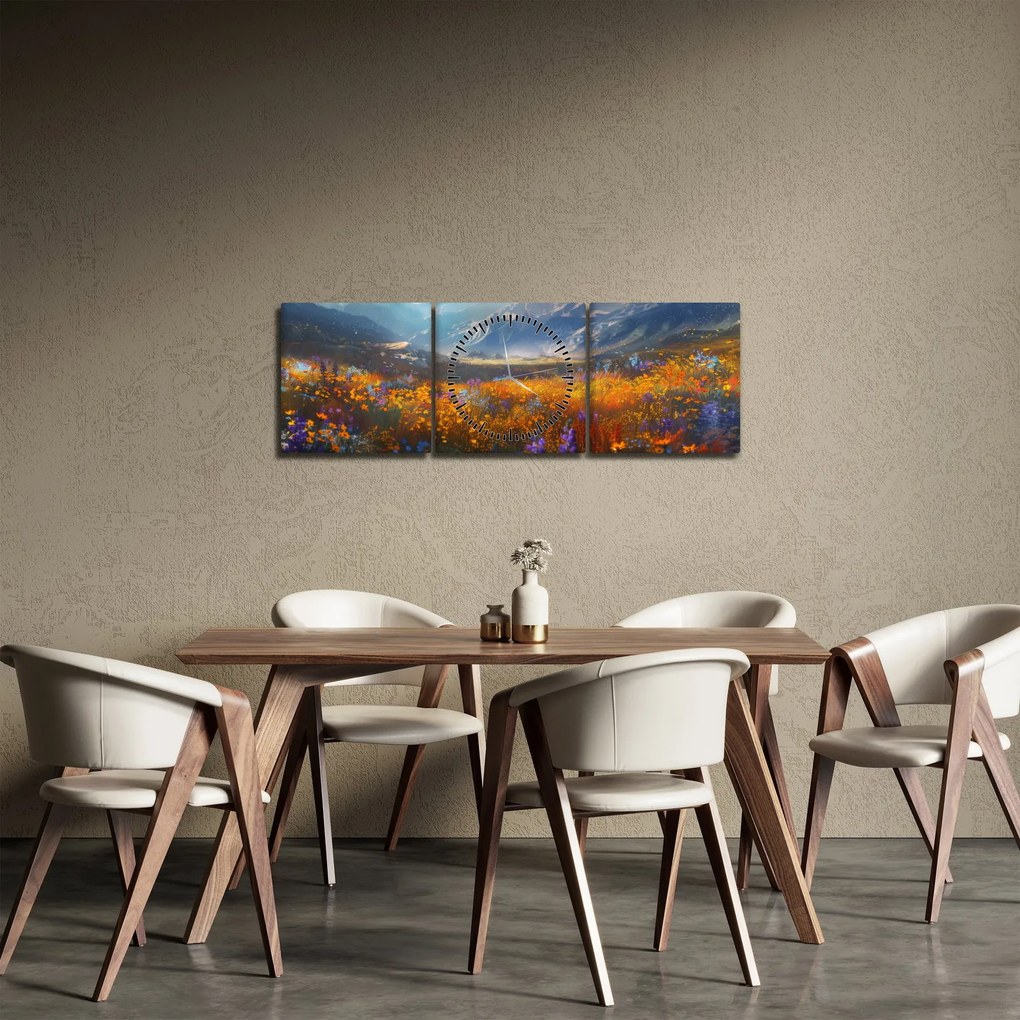 Obraz - Malowany górski krajobraz II. (z zegarem) (90x30 cm)
