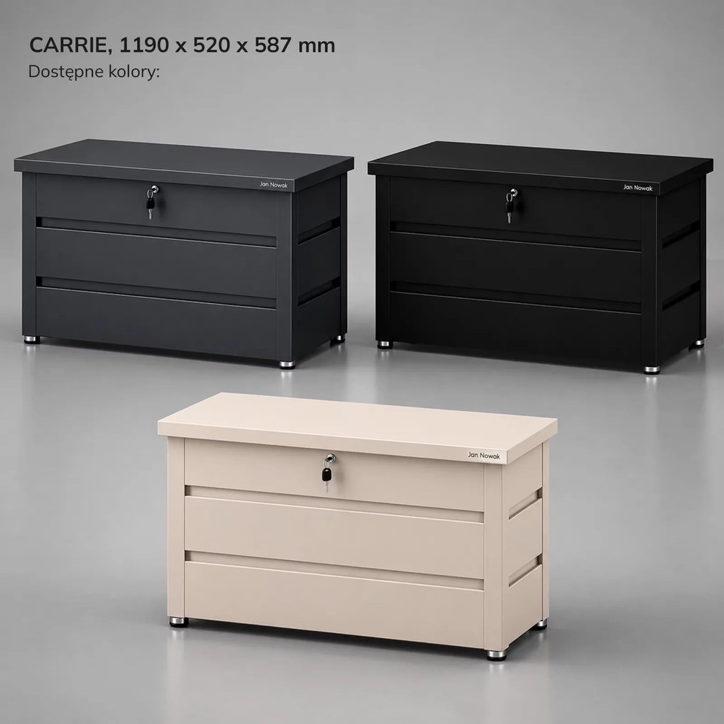 Metalowa skrzynia ogrodowa Carrie 360 litrów, 119 × 58 × 52 cm, kolor beżowy