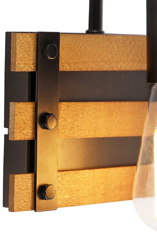 Industrialna lampa ścienna czarna z drewnem - Paleta Mai